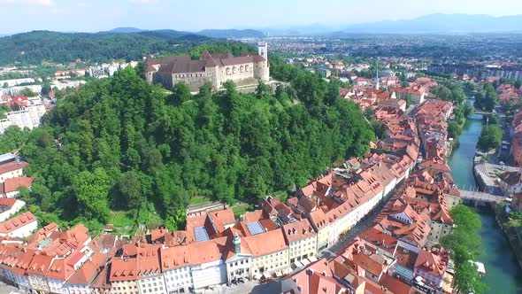 Aerial View Of Ljubljana Castle On The Hill In Slovenia. 1