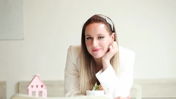 Beautiful Young Woman Sitting In The Cafe Smiling 4 alt