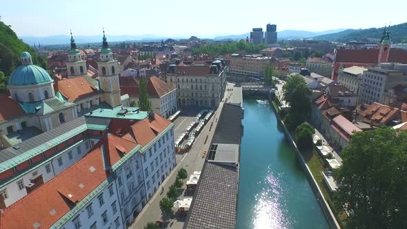 Aerial View Of Ljubljana With Beautiful River Ljubljanica Slovenia. 1 alt
