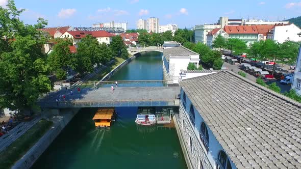 Aerial View Of River Ljubljanica Flowing Through Ljubljana. Slovenia 3