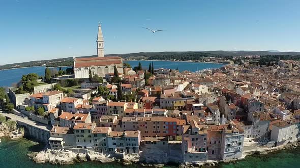 Aerial View Of The Old Town And Sea Surrounding Rovinj, Croatia 5