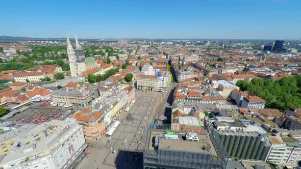 Central Zagreb With Zagreb's Cathedral And Ban Jelasisa's Square, Panorama.