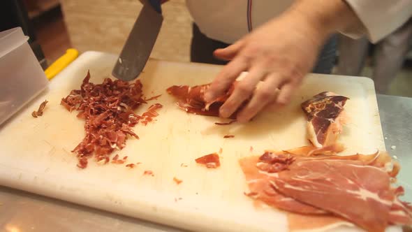 Chef Chopping Bacon In Restaurant 2
