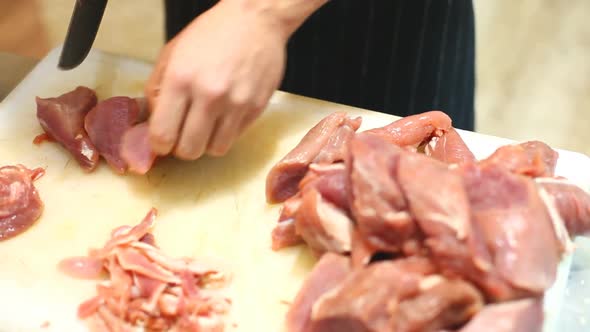 Chef Cooking Meat In Kitchen Of Restaurant 7