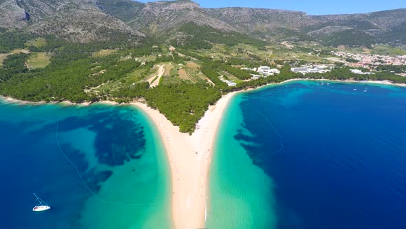 Aerial View Of Zlatni Rat Beach In Bol On Island Of Brac, Croatia. 3