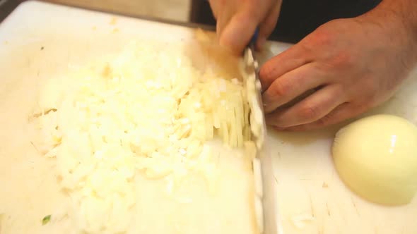 Chef Slicing Onions In Kitchen 3