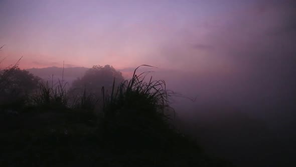 Timelapse Of Foggy Sunrise On The Little Adam's Peak In Ella, Sri Lanka 1