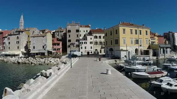 Tracking View Of Old Town On Harbour In Rovinj. 1