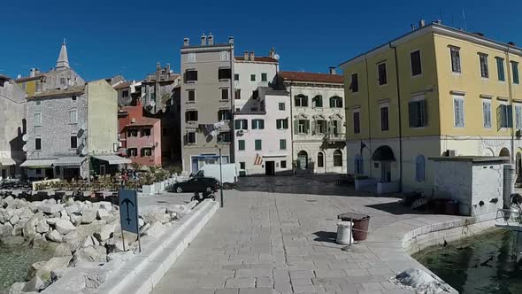 Tracking View Of Old Town On Harbour In Rovinj. 2