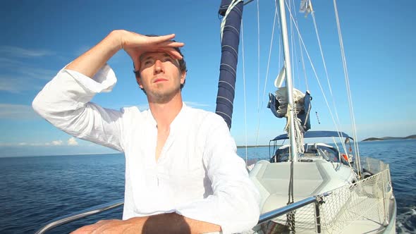 Man Enjoying A Sailing Trip On The Adriatic Sea Off The Croatian Coast