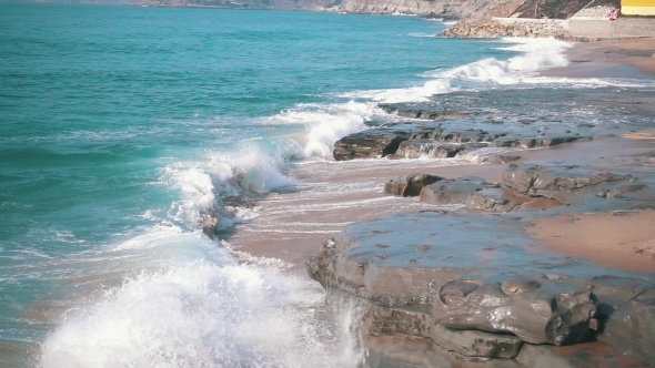 Ocean Waves Breaking On Shore