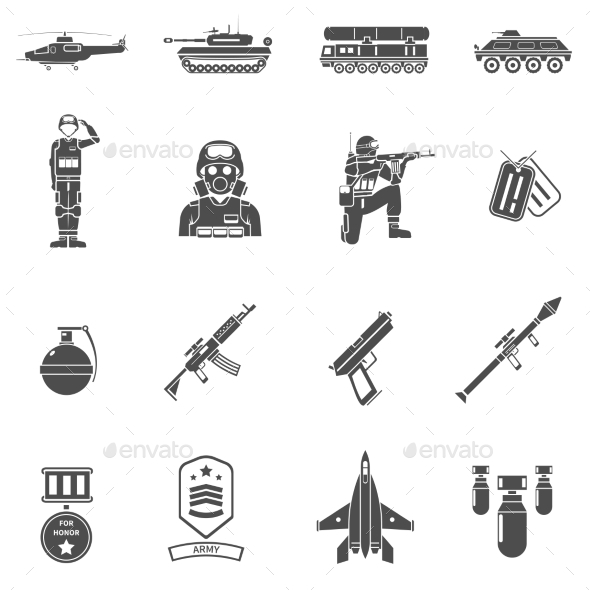 Army Black White Icons Set
