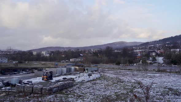 Limanowa, South Poland: Pan shot of a marble manufacturing place in Urban gmina suburban part