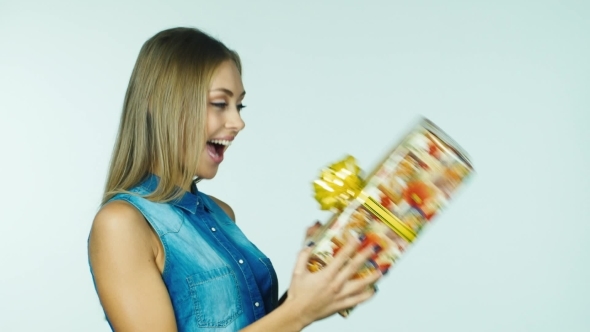 Attractive Woman Receives a Gift