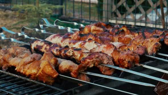 Grilled Meat on Barbeque