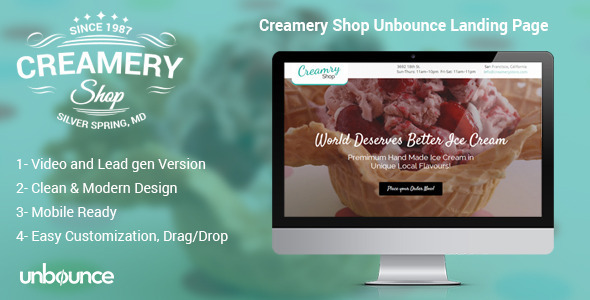 Creamery Shop - Unbounce Landing Page