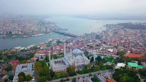 Aerial View of Historical Suleymaniye Mosque and Istanbul.