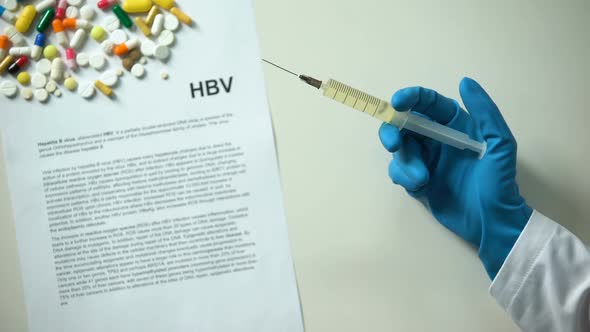 HBV Diagnosis on Conclusion, Hand Holding Medication in Syringe, Researching