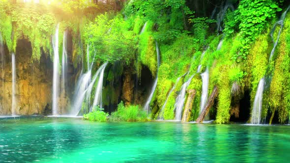 Cinemagraph Video of Waterfall Landscape in Plitvice Lakes Croatia in Springtime