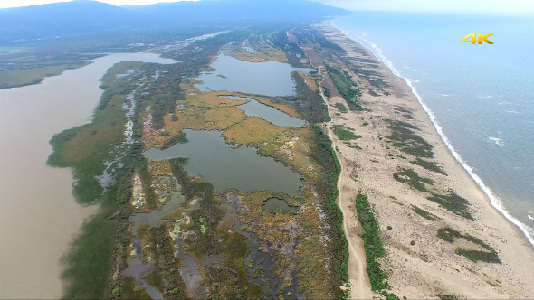Aerial View Lagoon Delta Lake Sea and Swamp