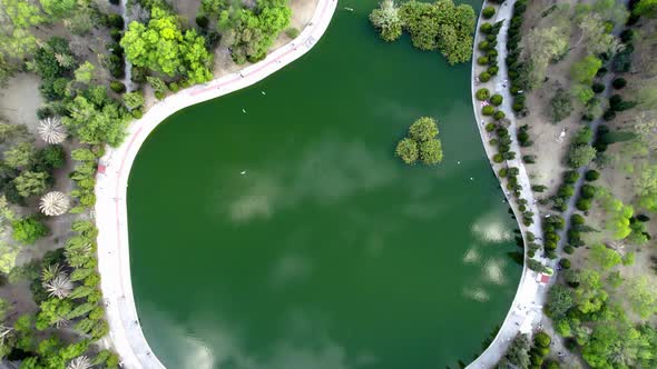 drone shot of lake and cloud reflex in Chapultepec, mexico city