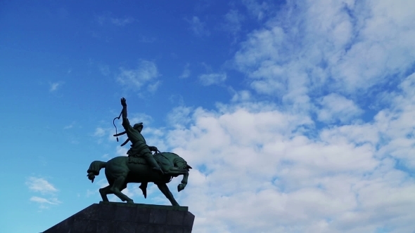 Floating Clouds Over Monument Of Salavat Yulayev