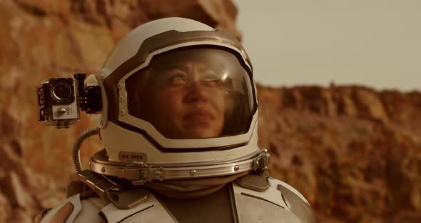 Glad Woman Talking and Exploring Mars