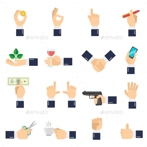 Business Hand Icons Flat