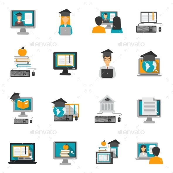 E-learning Icons Flat Set