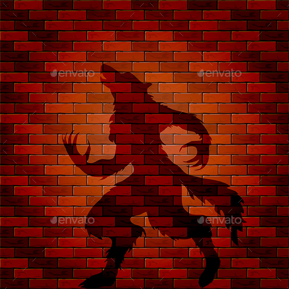 Shadow of Werewolf on a Brick Wall