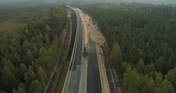 Road Construction New Asphalt Highway Building Aerial View