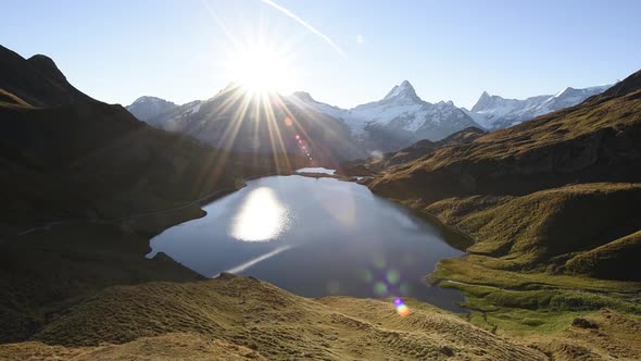 Picturesque View on Bachalpsee Lake in Swiss Alps Mountains