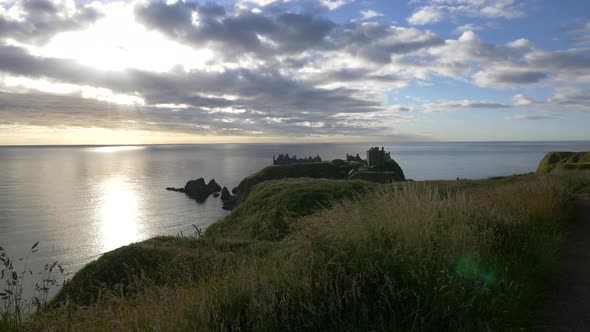 Morning scenery at Dunnottar Castle and the North Sea