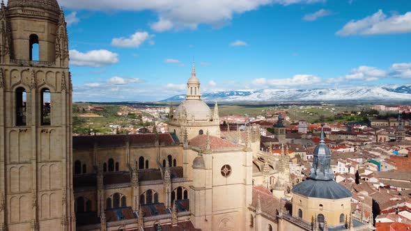 Aerial View of Segovia Cathedral Famous Tourist Attraction in Castile and Leon Spain