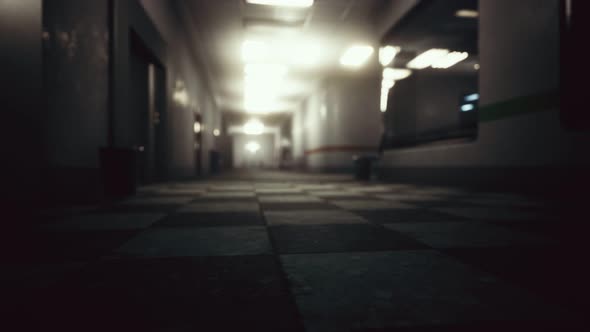 Empty Dark Hospital Laboratory Corridor