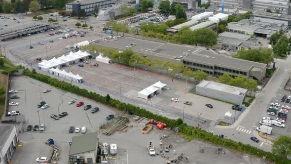 Aerial View Of A COVID-19 Drive-through Mass Vaccination Site To Prevent Spread Of Virus.