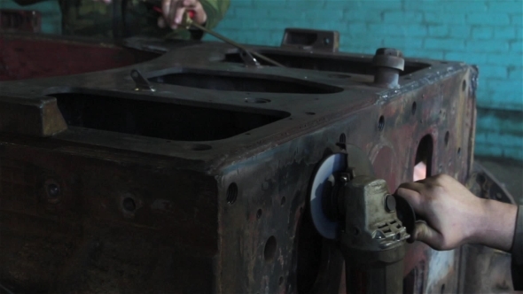 Processing Of Metal Grinder With Sparks