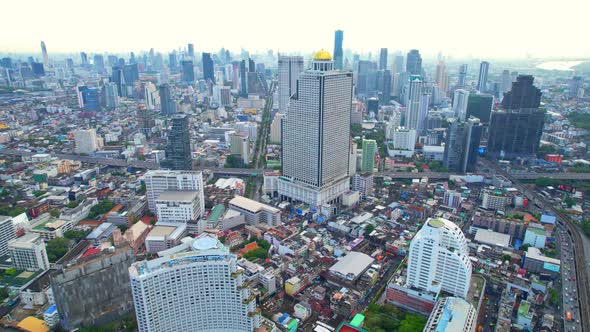 4K UHD : Bangkok thailand aerial city view drone footage over the city