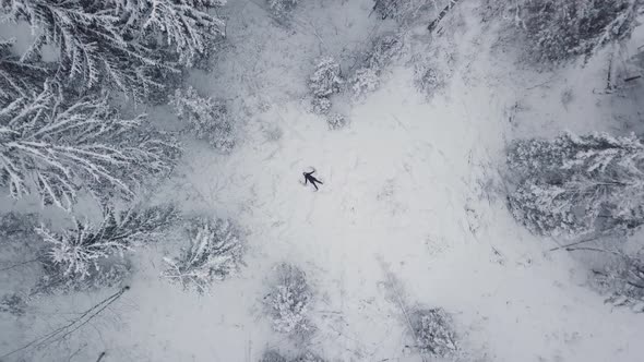 Drone Snow Angel In Forest