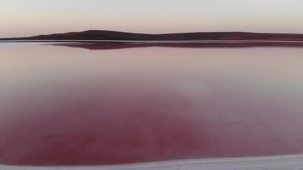Aerial View Tilted Downward Shot Pink Salt Lake Low Key