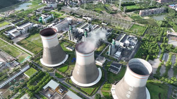 Thermal power station during sunset