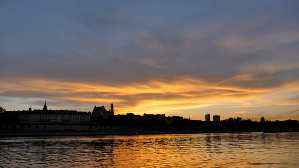 Colorful Sunset over the Old Town in Warsaw