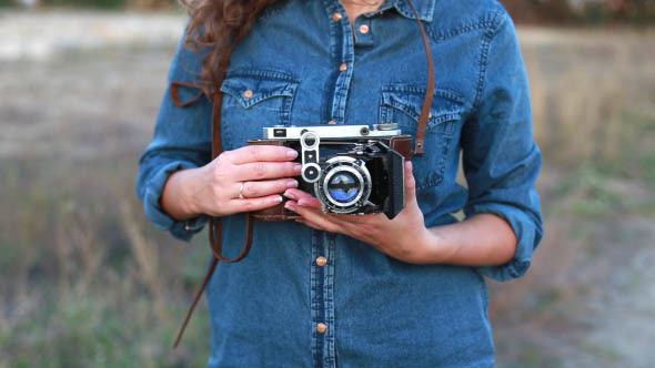 Girl Photographed Retro Camera