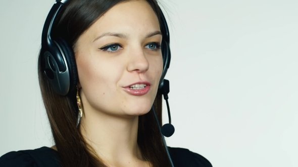 Female Call Center Operator On White Background