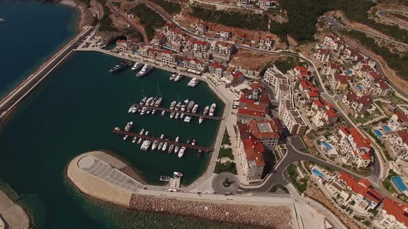 Drone View of the Buildings at the Marina of Lustica Bay