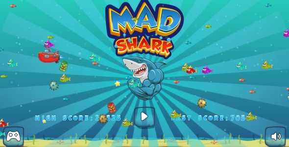 Mad Shark - gra HTML5, wersja mobilna + AdMob !!! (Construct 3 | Construct 2 | Capx)