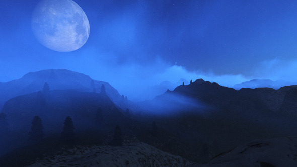 Flight over Mountains During Night