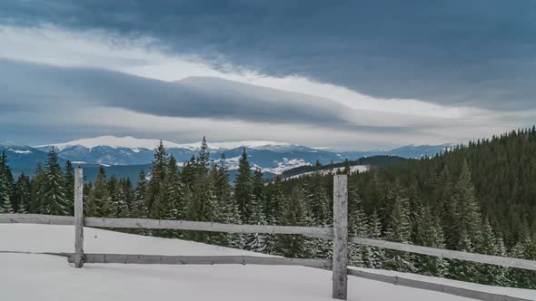 Clouds Move Over the Mountains in Winter