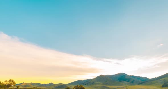 Mountain Meadow Timelapse at the Summer or Autumn Sunrise Time