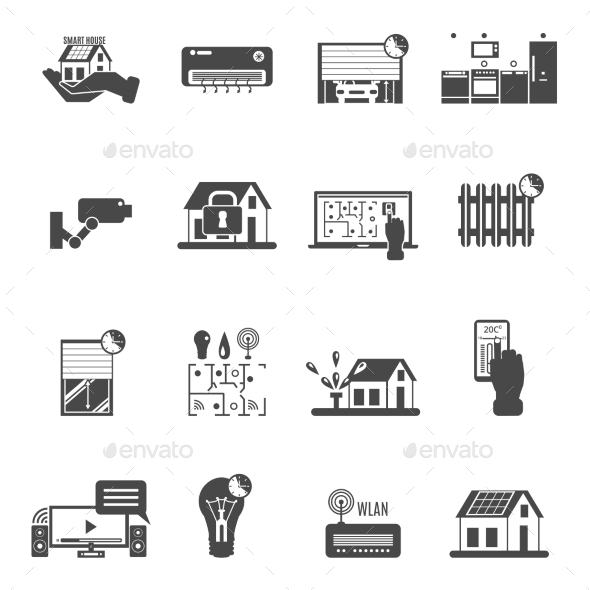 Smart House Black White Icons Set
